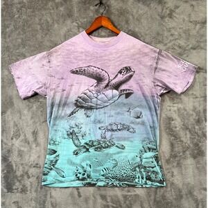 Vintage Single Stitch T Shirt Seas Turtle All Over Print AOP Mens XL Multicolor